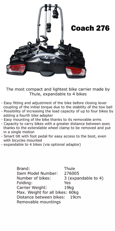 Thule Coach 276 Tow bar mounted bike carrier 3 bicycles.